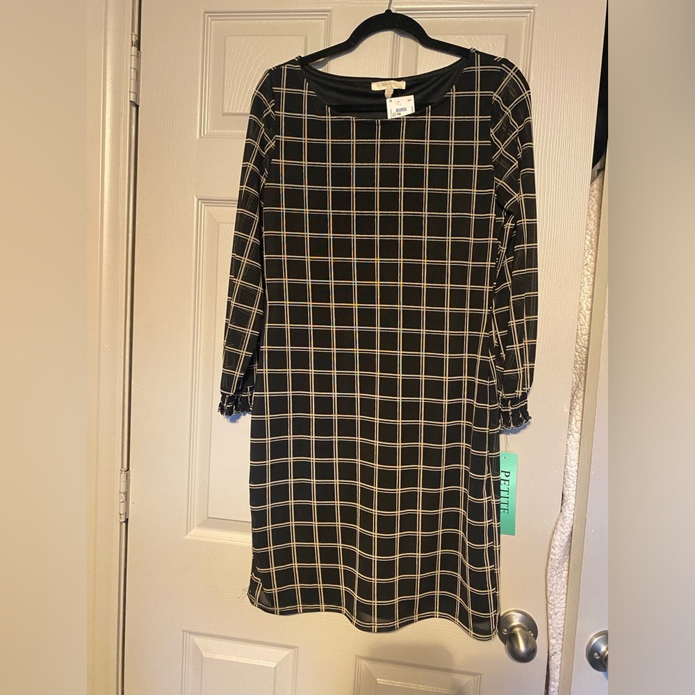 Haani Black Dress with Cream Windowpane Check